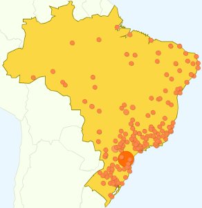 mapa das cidades que visitaram a pgina de Ensino Religioso