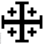 Smbolo formado por um conjunto de cruzes, sendo uma cruz principal ao centro. <br><br> Palavras-chave: cruz, Jerusalm, templrios, smbolo religioso.